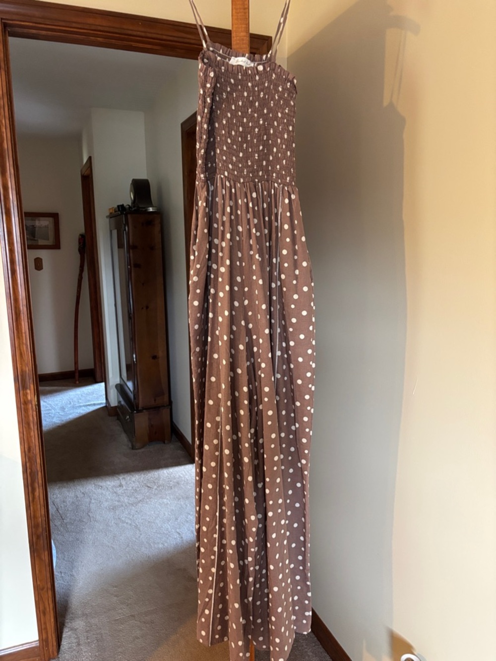 BUCKETLIST Brown Polka Dot Smocked Wide-Leg Jumpsuit
